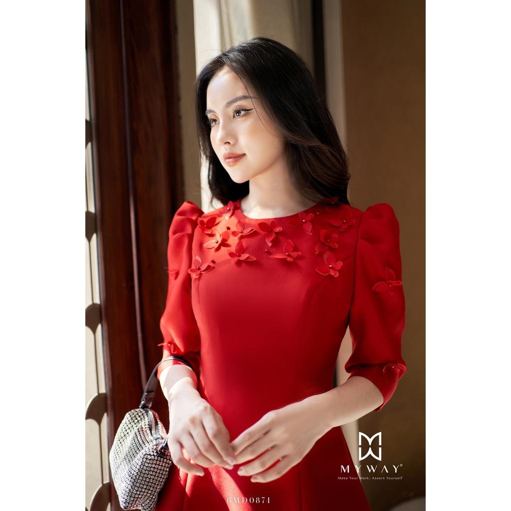 Đầm Nữ MY WAY Dáng Xòe Tay Lỡ Kết Hoa Sang Trọng 6MD0874