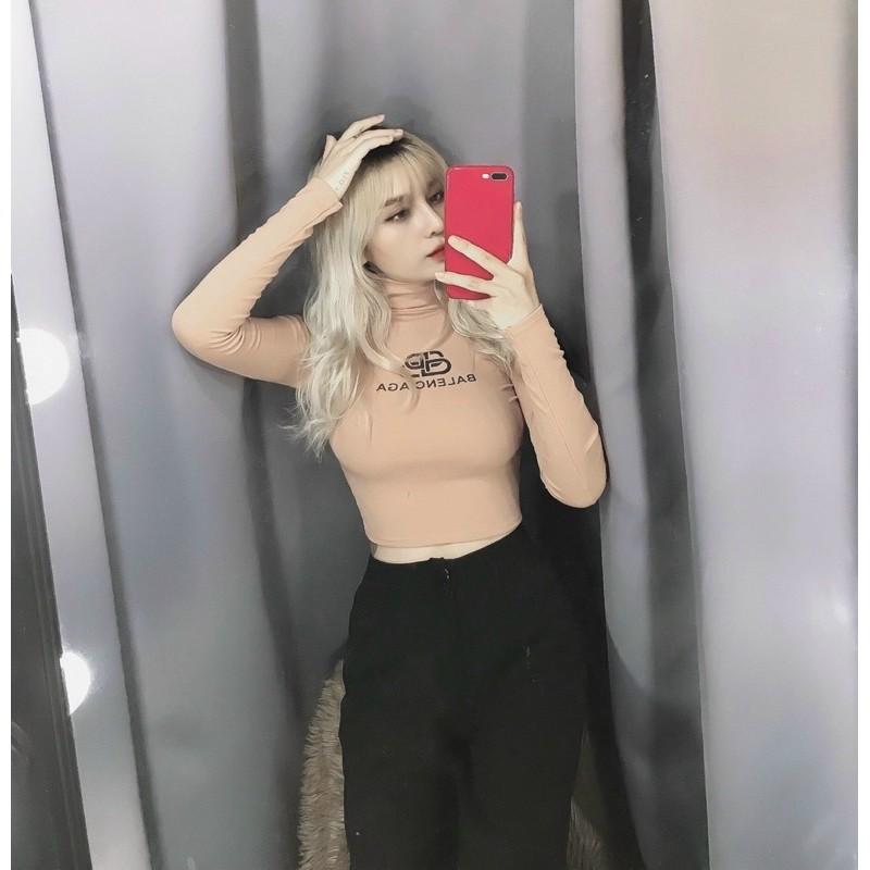 Áo thun croptop tay dài cổ lọ in chữ đa dạng mẫu mã màu sắc kích cỡ