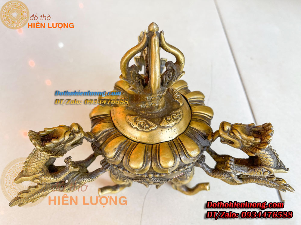 Lư Xông Trầm Mật Tông Tai Rồng Bằng Đồng Vàng Nguyên Chất Cao 20cm, Nặng 1,8kg Đẹp Tinh Xảo