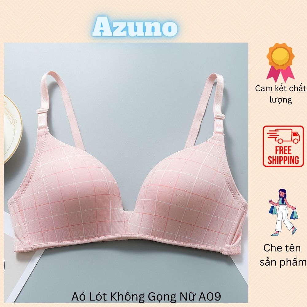 Hình ảnh Áo Lót Nữ Không Gọng, Áo Ngực Đệm Mỏng Azuno A09 Cotton Nâng Ngực, Họa Tiết Kẻ Caro Nhiều Màu