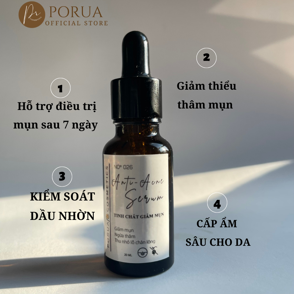 Serum hỗ trợ điều trị mụn PORUA giảm thiểu mụn ngừa thâm sáng da 20ml