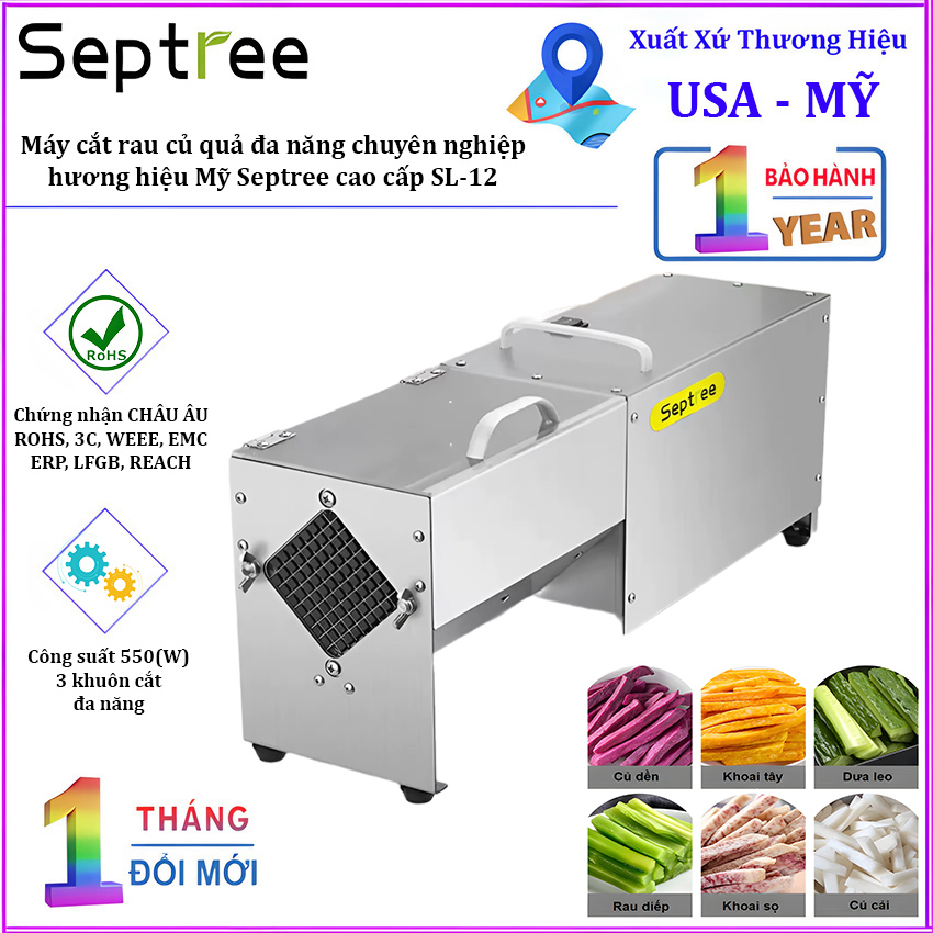 Máy cắt rau củ quả đa năng chuyên nghiệp, thương hiệu Mỹ Septree cao cấp SL-12. HÀNG CHÍNH HÃNG