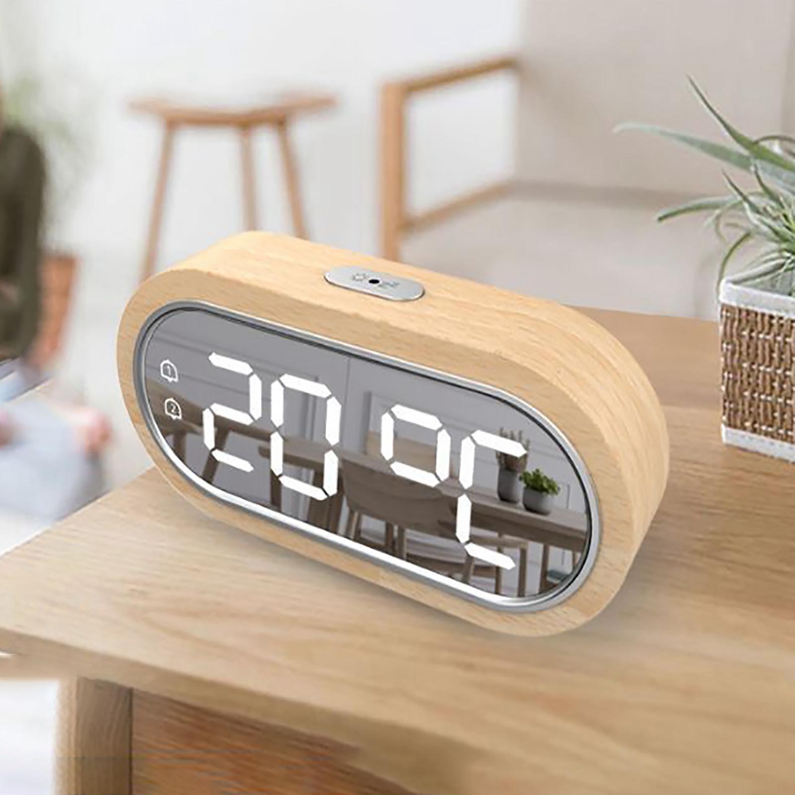 Dual Alarm Clock Temperature USB LED Display Dimmer for Bedroom Bedside Home