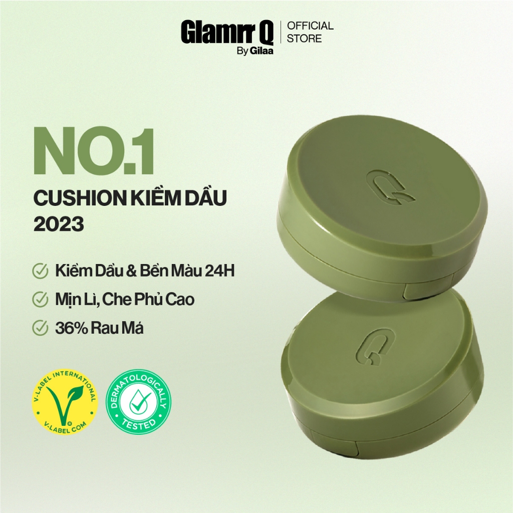 Phấn nước trang điểm che phủ kiềm dầu thuần chay GLAMRR Q VEGAN SUPER COVER CUSHION by Gilaa