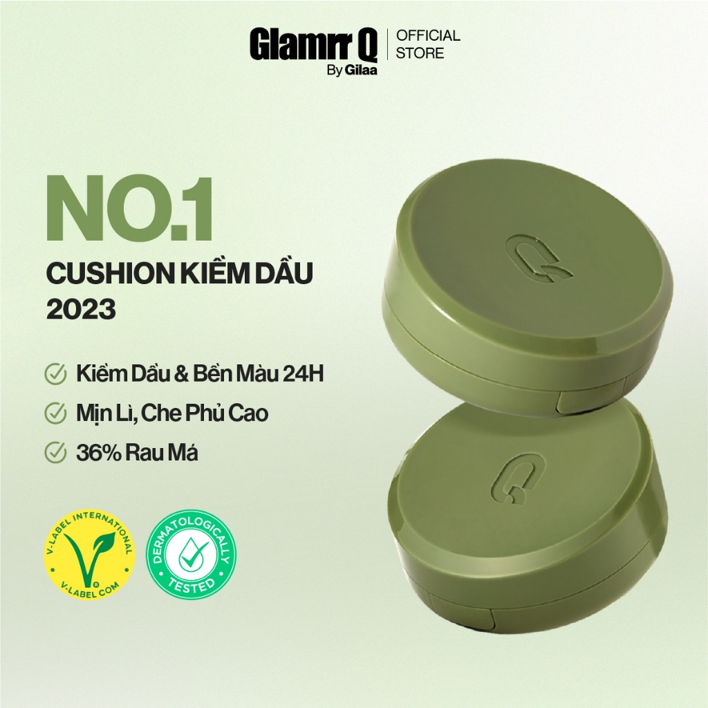 Phấn nước trang điểm che phủ kiềm dầu thuần chay GLAMRR Q VEGAN SUPER COVER CUSHION (1 lõi x 15g) by Gilaa