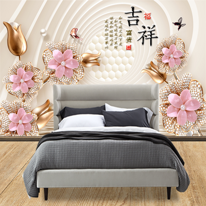 TRANH HOA 3D DÁN TƯỜNG CAO CẤP,Tranh dán tường 3d, Tranh hoa 3D, tranh lụa 3D dán tường,tranh dán tường phòng khách 3D PVP-42851