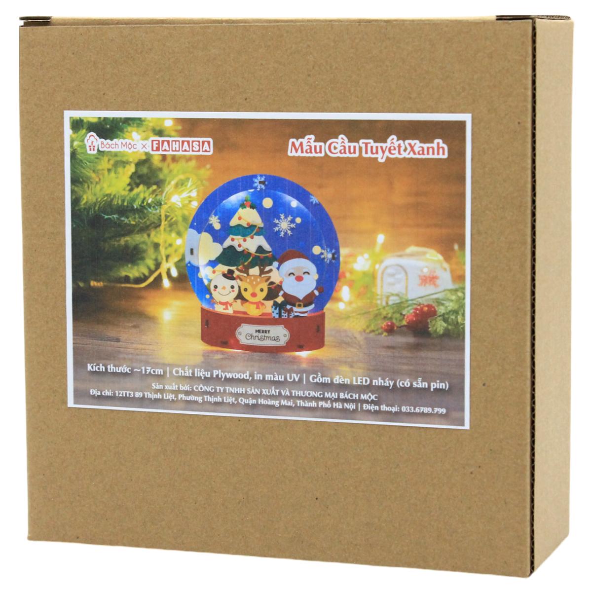 Đèn Gỗ Trang Trí Giáng Sinh - Bách Mộc - Quả Cầu Tuyết Màu Xanh