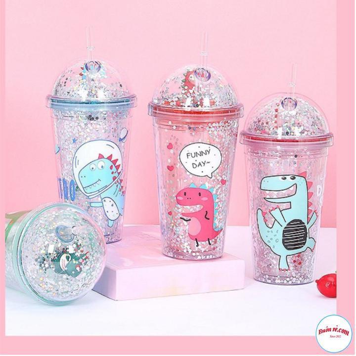 Bình Nước Khủng Long 3D Kim Tuyến Dung Tích 500ml Xinh Xắn 00653