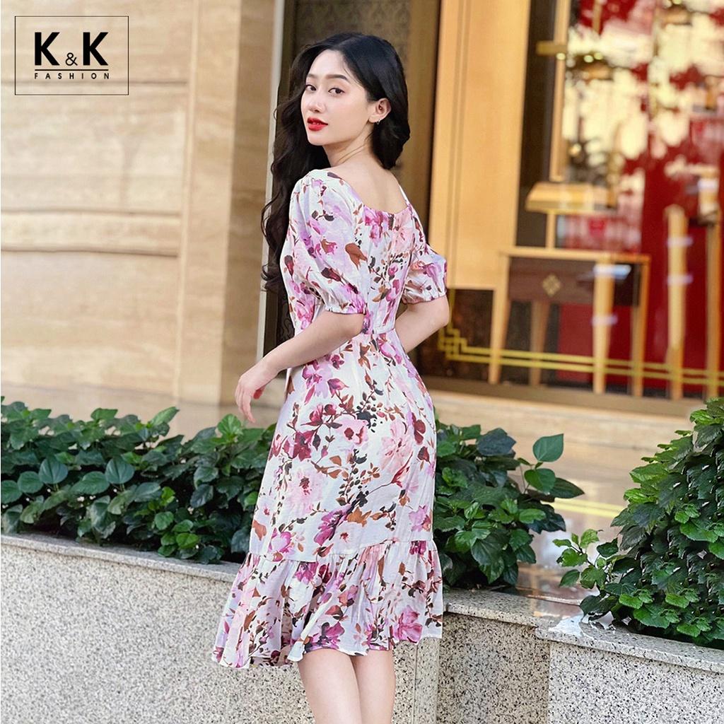 Đầm Hoa Đuôi Cá Cổ Vuông K&amp;K Fashion KK117-36 Chất Liệu Tơ Boi