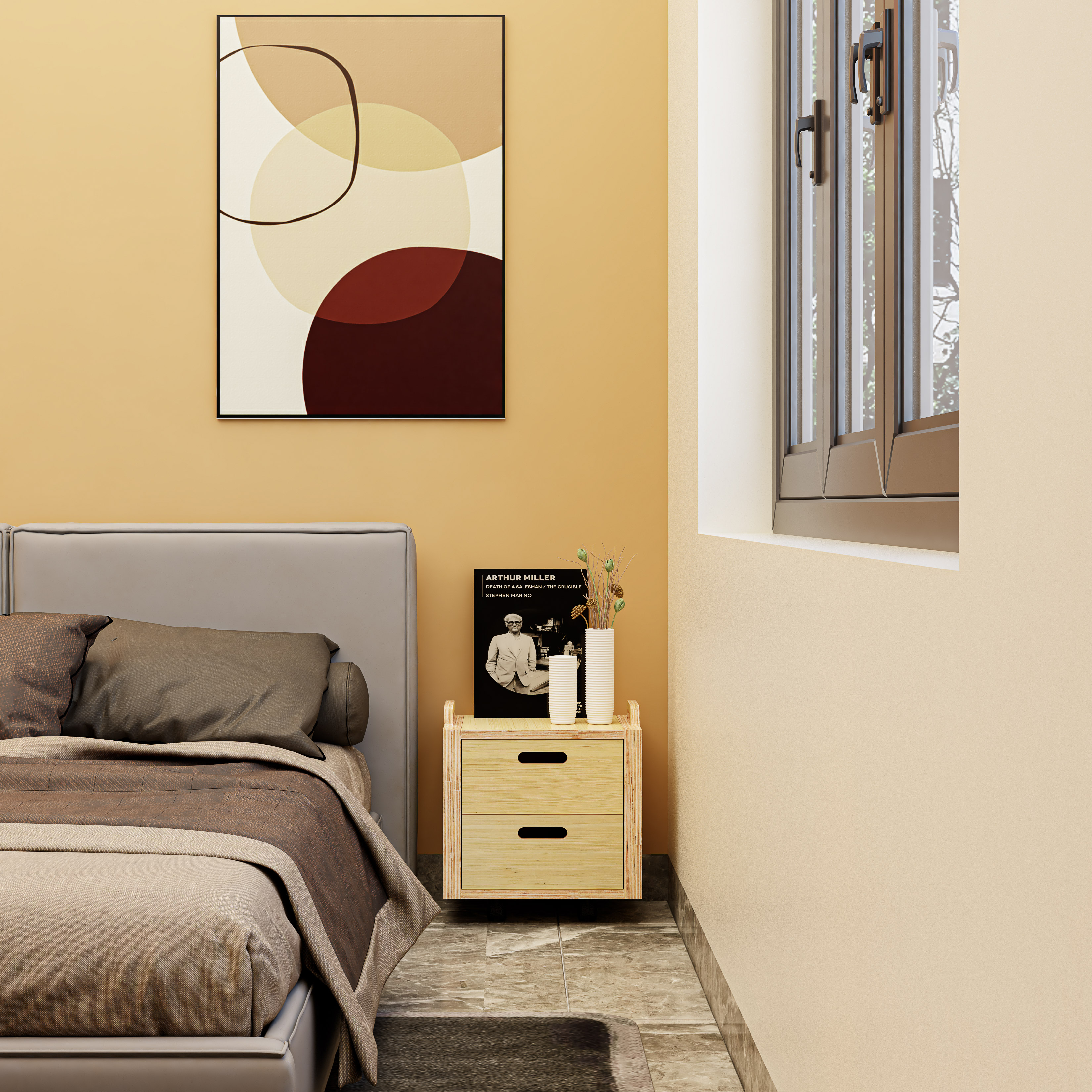HAPPY FURNITURE , Gỗ tự nhiên , Thùng lưu trữ 2 ngăn kéo gỗ Plywood - GAMOR , TLT_032 , 40cm x 30cm x 44cm DxRxC