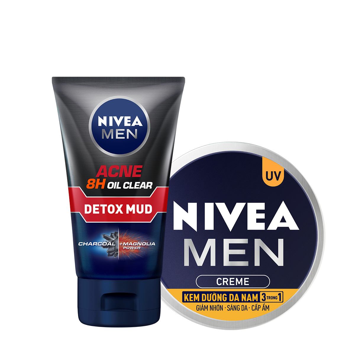 Combo NIVEA MEN chăm sóc da cho nam Sữa rửa mặt Detox Bùn khoáng giảm mụn (83940) &amp; Kem dưỡng da 3in1 giúp sáng da cấp ẩm (83923)