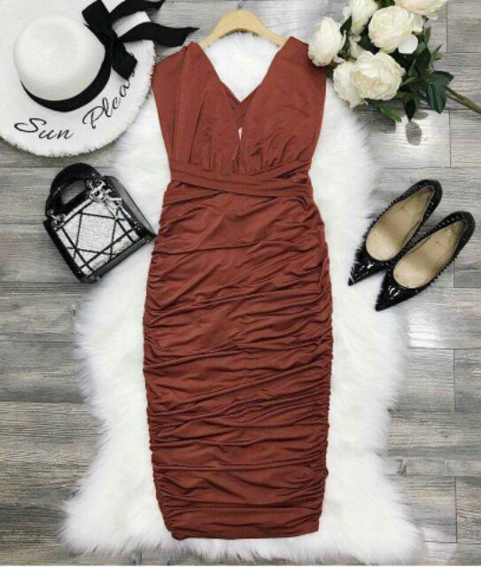 Đầm body nhún dây chéo lưng