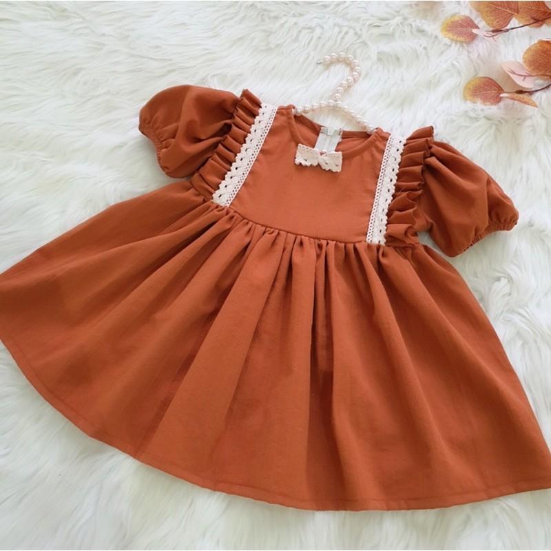Váy Mẹ Và Bé 4kg-64kg Tay Ngắn Màu Nâu Tây Sang Chảnh Chất Đũi Siêu Mát