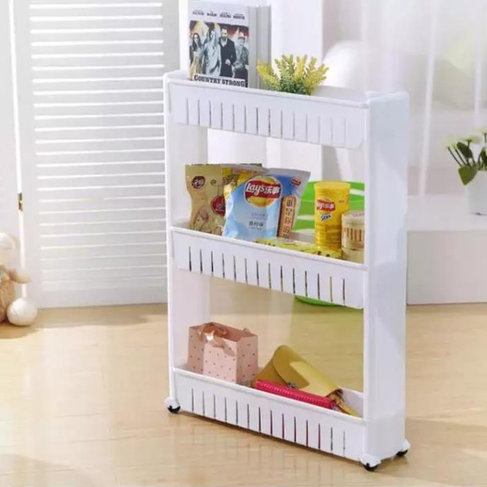 Kệ Nhựa 3 Tầng Để Đồ Đa Năng Có Bánh Xe
