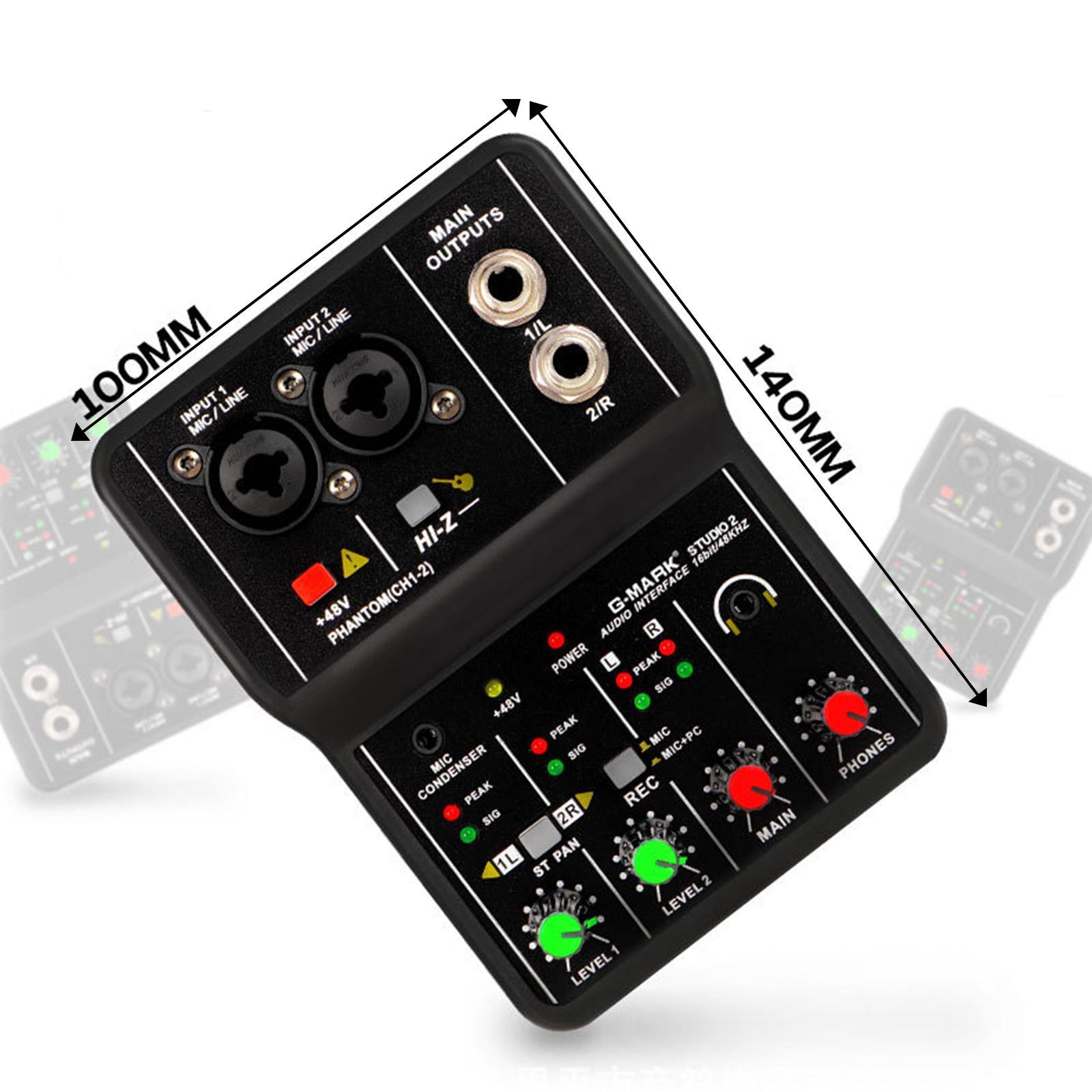 USB Audio Interface, Audio Mixer, 2 Channel with 48V  Power, 16Bit/49 KHz Low Latency Plug and Play for Recording  Podcasting