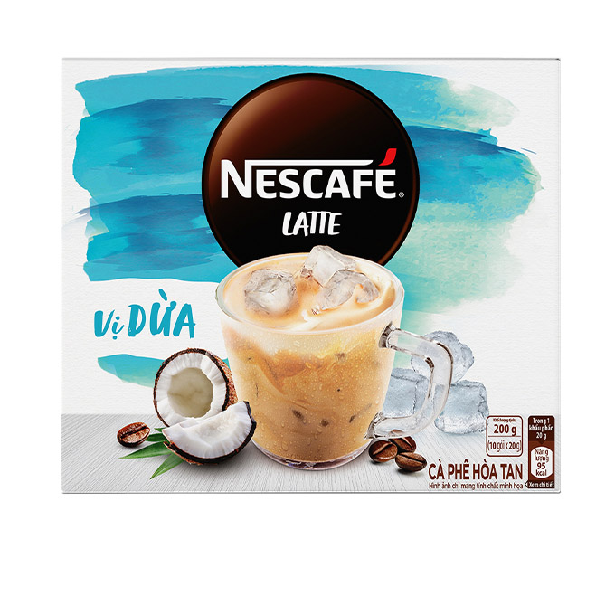Cà phê hòa tan NESCAFÉ Latte VỊ DỪA (hộp 10 gói x 20g) - [TẶNG HỘP INOCHI 500ml]