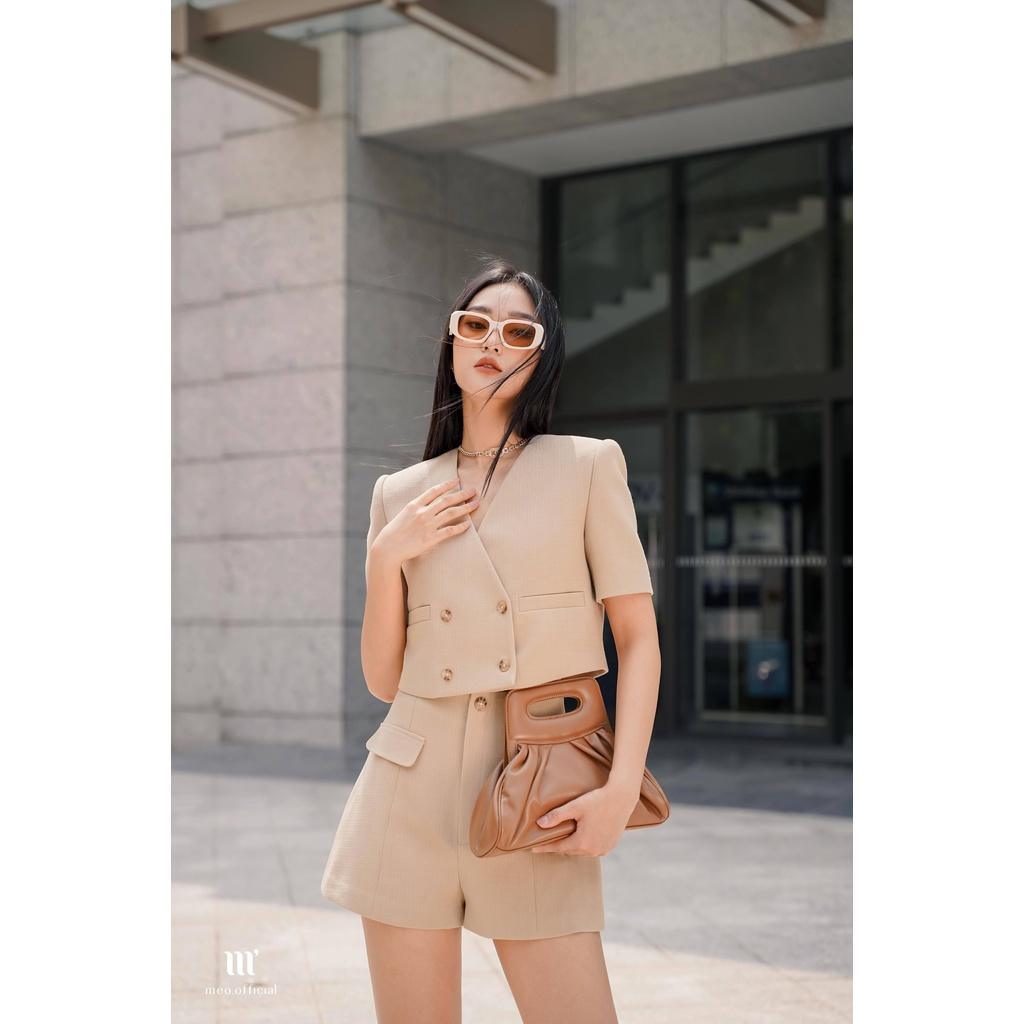 Áo khoác blazer nữ Méo shop dáng croptop tay ngắn áo vest phong cách công sở Rinco