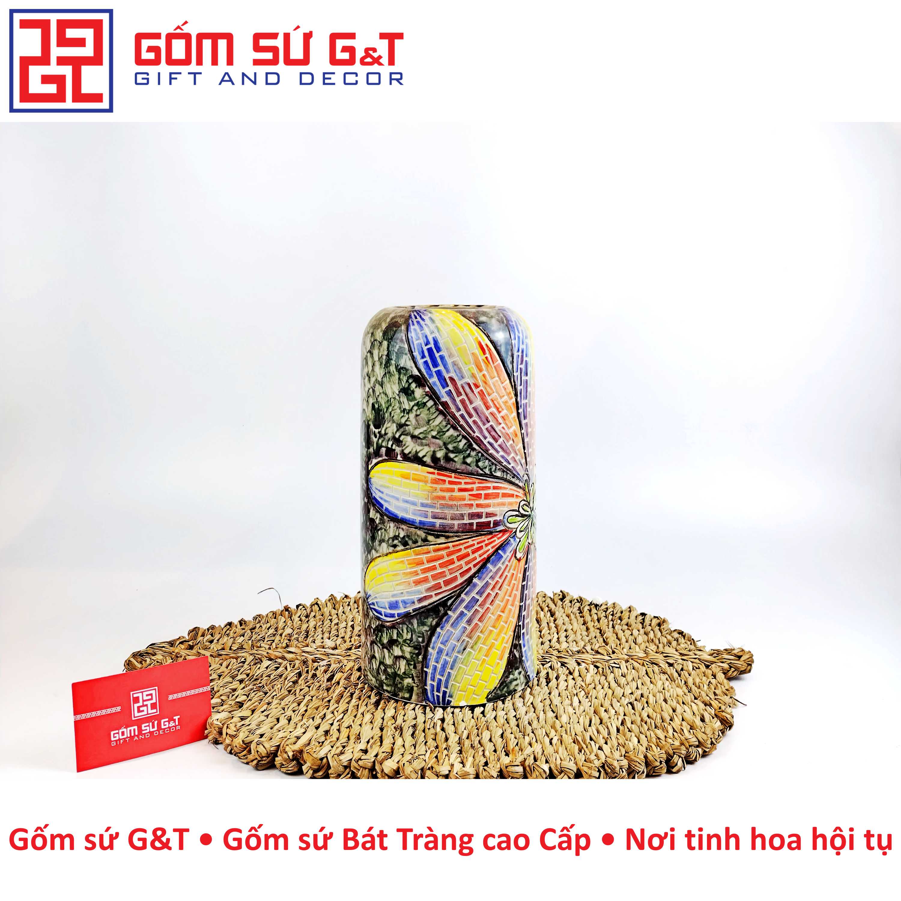 Lọ hoa dáng đu đủ khắc hoa loa kèn Gốm Sứ G&amp;T