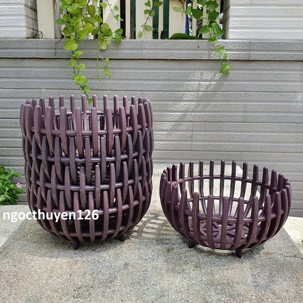 Bộ 5 chậu trồng lan bầu nhựa dày giả gỗ màu nâu 21x11cm Tại HCM