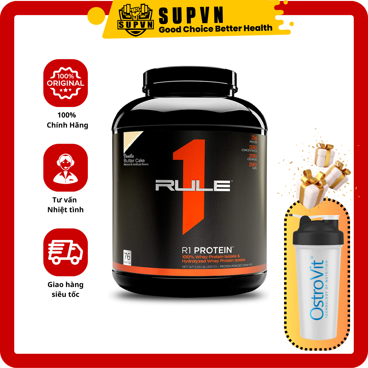 Rule 1 Protein Isolate 5Lbs - Sữa Tăng Cơ Rule1 - Whey Protein R1 - Vani Butter Cake - Không Kèm Bình Lắc
