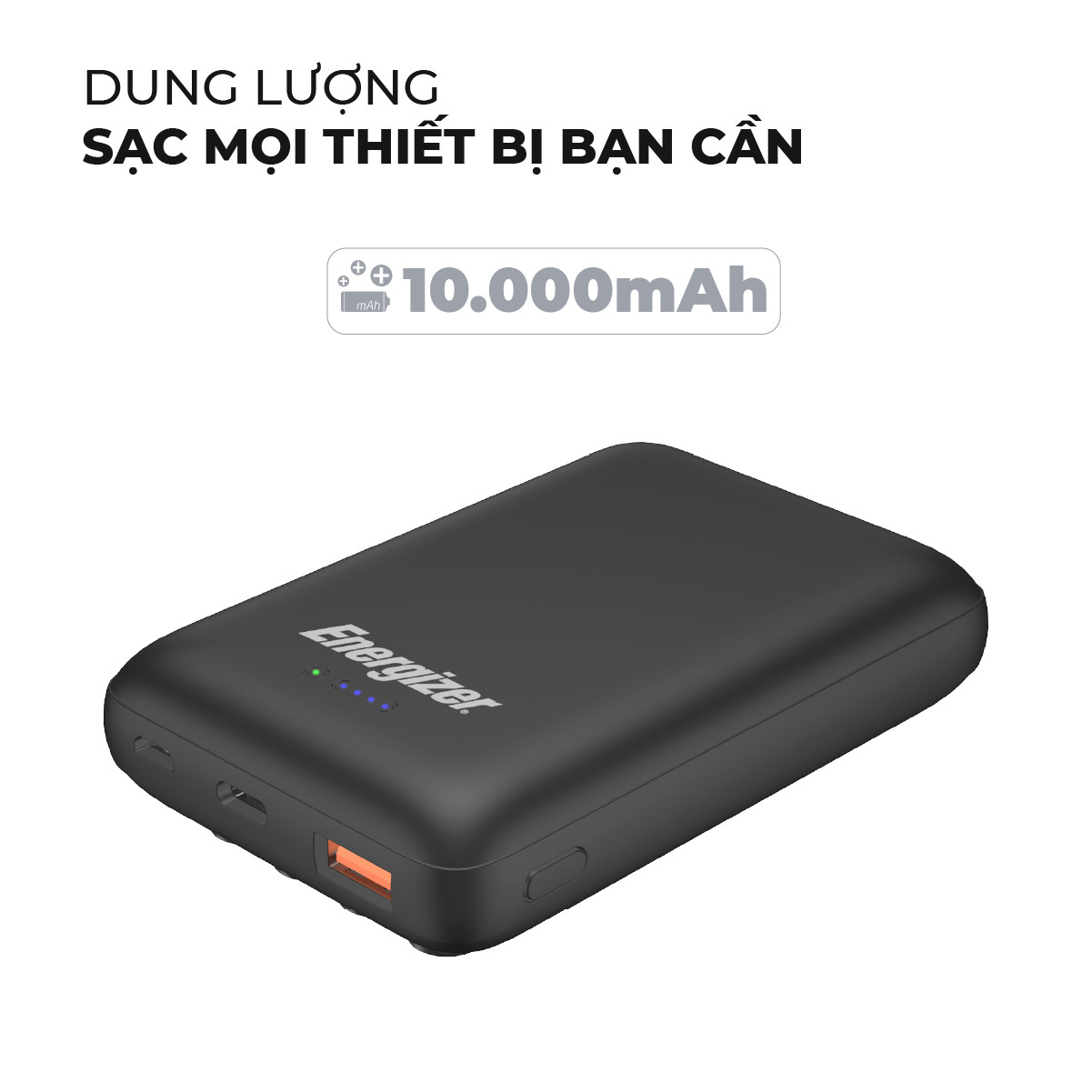 Pin dự phòng Energizer QP10000PQBK 10,000mAh - Tích hợp sạc nhanh đa nền tảng, sạc không dây - Thiết kế cốc hút giữ thiết bị - HÀNG CHÍNH HÃNG