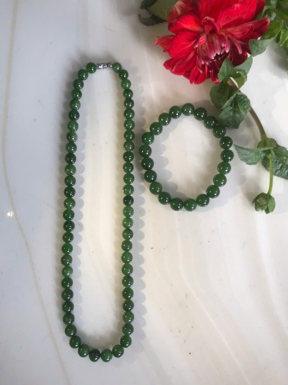 Bộ Vòng Chuỗi Đeo Cổ 8li Và Vòng Tay 9li5 Đá Ngọc Phật Xanh tự nhiên đẹp hay ngọc bích Màu xanh ngọc bích bóng đẹp món quà tặng Mẹ tặng cho mình và người thân nữ đeo đẹp ý nghĩa ạ
