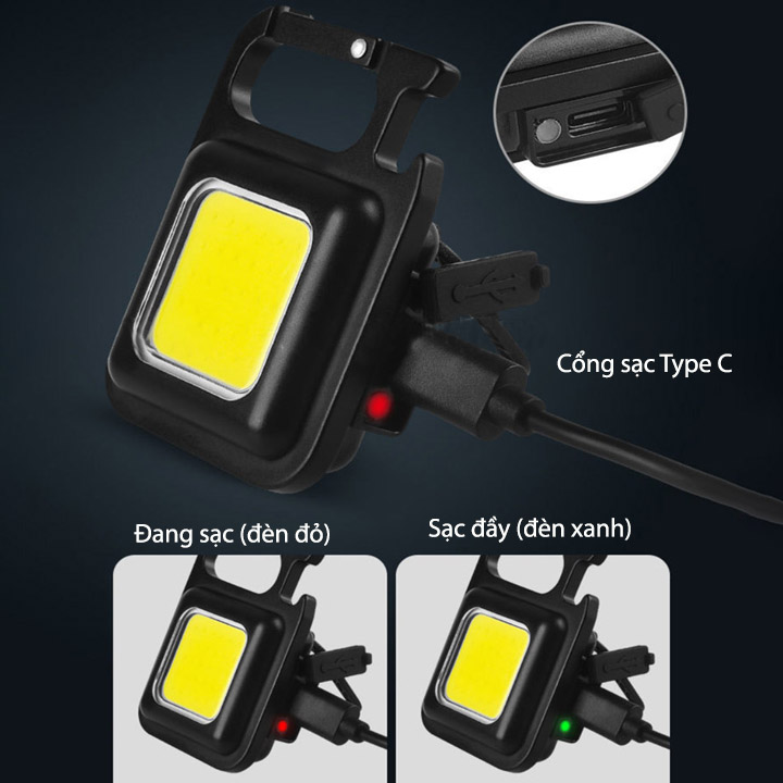 Hình ảnh Đèn led mini siêu sáng dùng pin sạc kiêm móc khóa, mở nắp chai đa năng