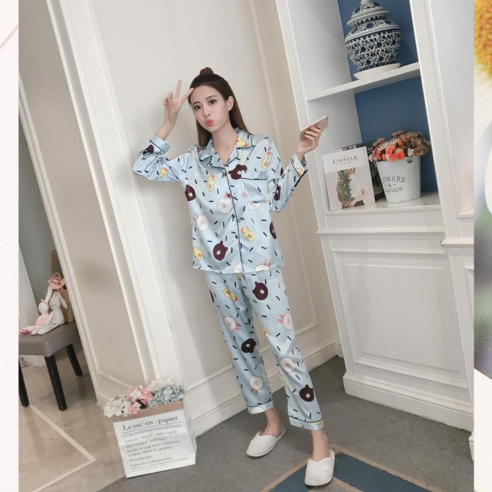 Đồ bộ Pijama lụa áo dài tay, quần dài - Đồ Mặc Nhà Nữ Cao Cấp Hàng Loại 1 Mềm Mại B57