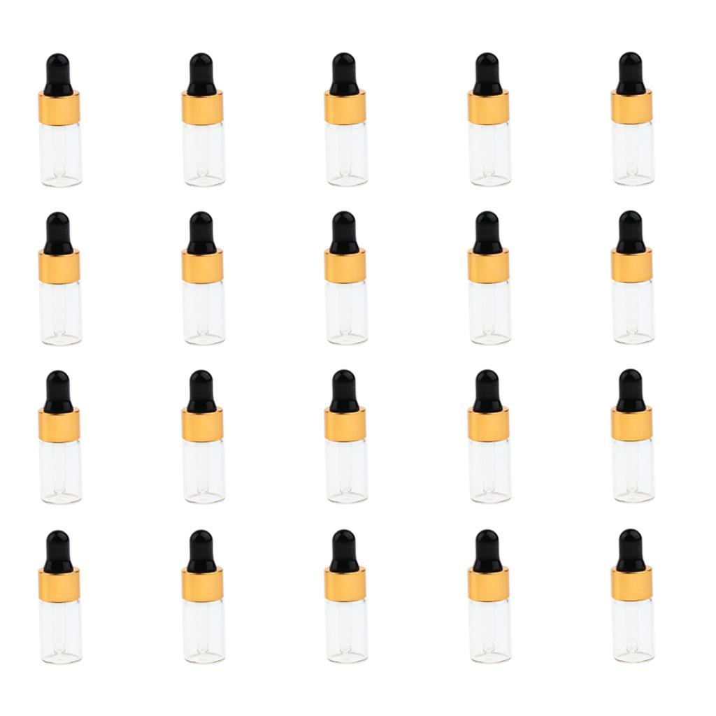 20 Pieces Travel Empty Glass Essential Oil Refillable Dropper Bottles 1 ML