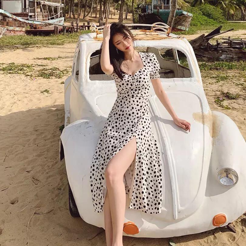 Đầm Bi Đen Lớn Xẻ Tà Kèm Hình Thật Vải