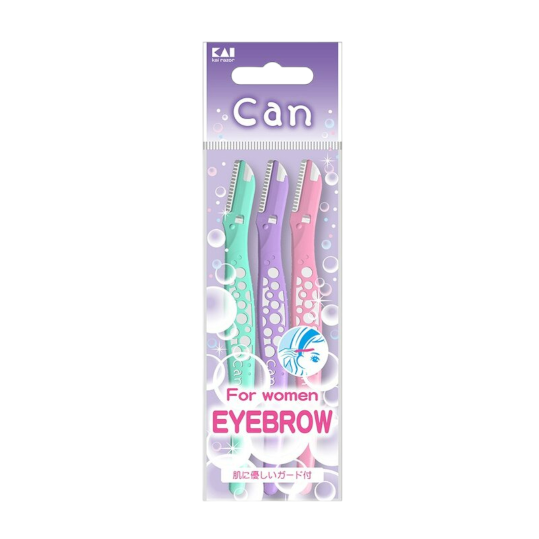 Dao Cạo Lông Mày Lưỡi Thép Có Màng Bảo Vệ Kai Razor Can Eyebrow CBM-3P Dành Cho Nữ (Set 3 Cây)