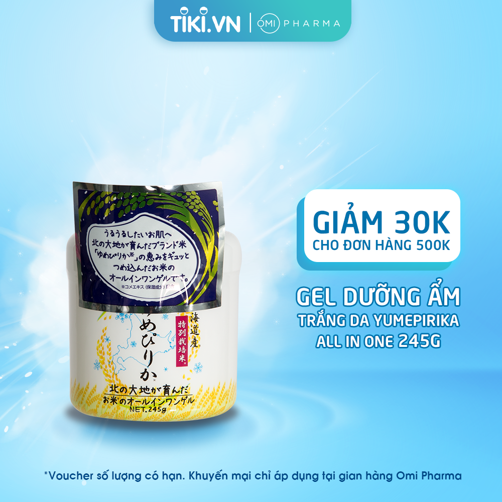 Gel dưỡng ẩm trắng da chiết xuất cám gạo Yumepirika All In One Gel (245g)