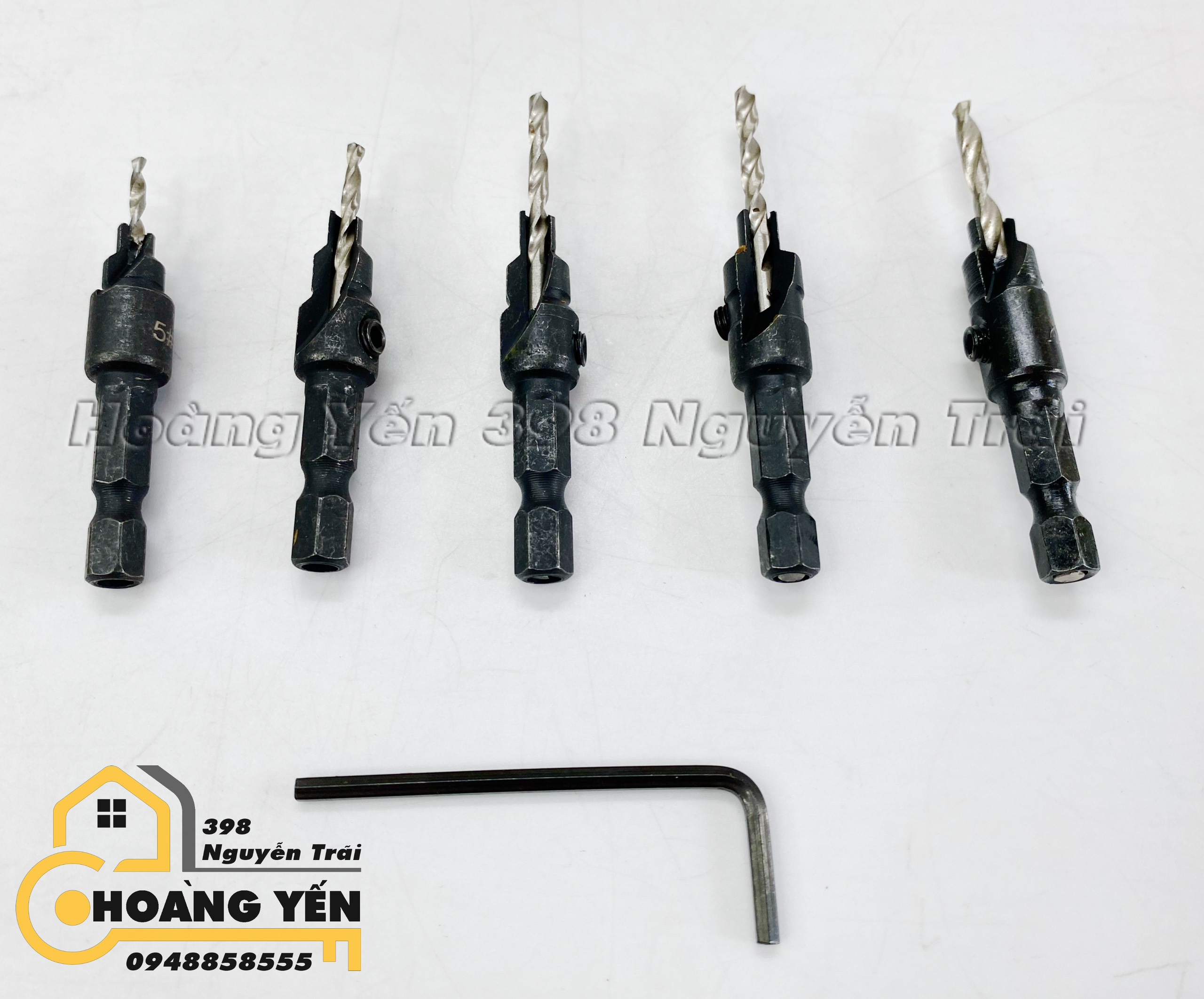 Bộ 5 mũi khoan 2 tầng chỉnh cữ bắt âm mũi vít 5 chi tiết KM-1701 Bộ 5 đầu khoan vít titanium có cán hex cho công cụ điện làm gỗ