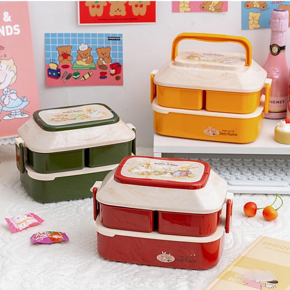 Hộp Cơm Văn Phòng Phong Cách Hàn Quốc 3 Ngăn 2 Tầng Tiện Lợi Hộp Cơm Loại To Kèm Thìa Dĩa đủ màu