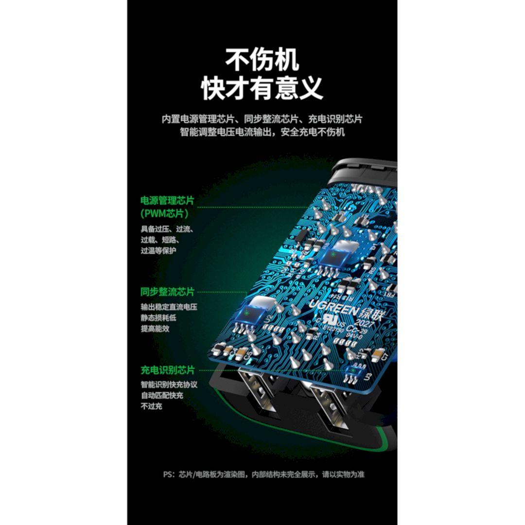 Ugreen UG80912cd230TK 15.5W 5V-2.4a màu đen Củ sạc nhanh 2 cổng usb - HÀNG CHÍNH HÃNG