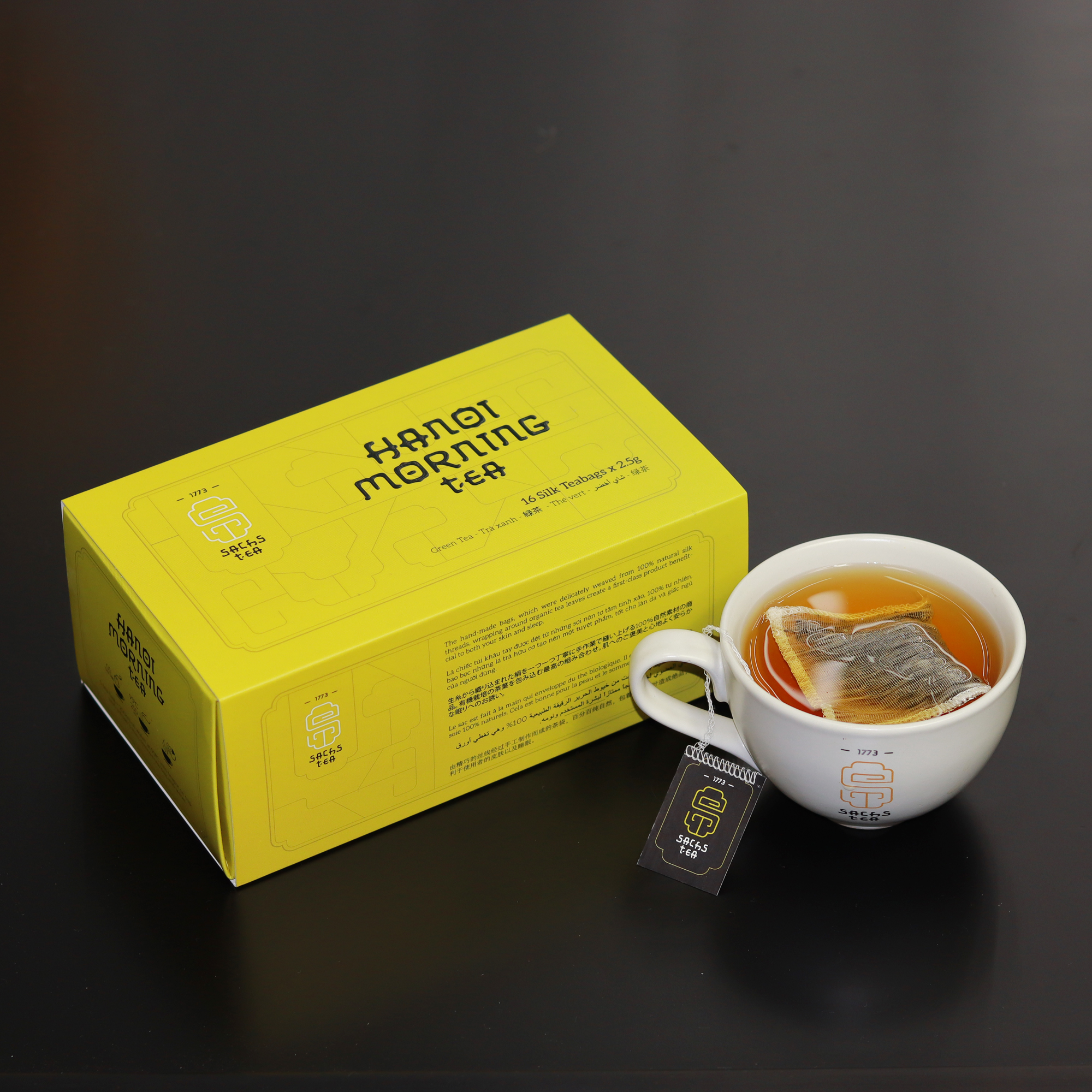 Trà túi lọc Hanoi Morning Tea SACHS TEA 1773 chè hữu cơ thái nguyên cao cấp thanh lịch dễ sử dụng 16 túi/hộp