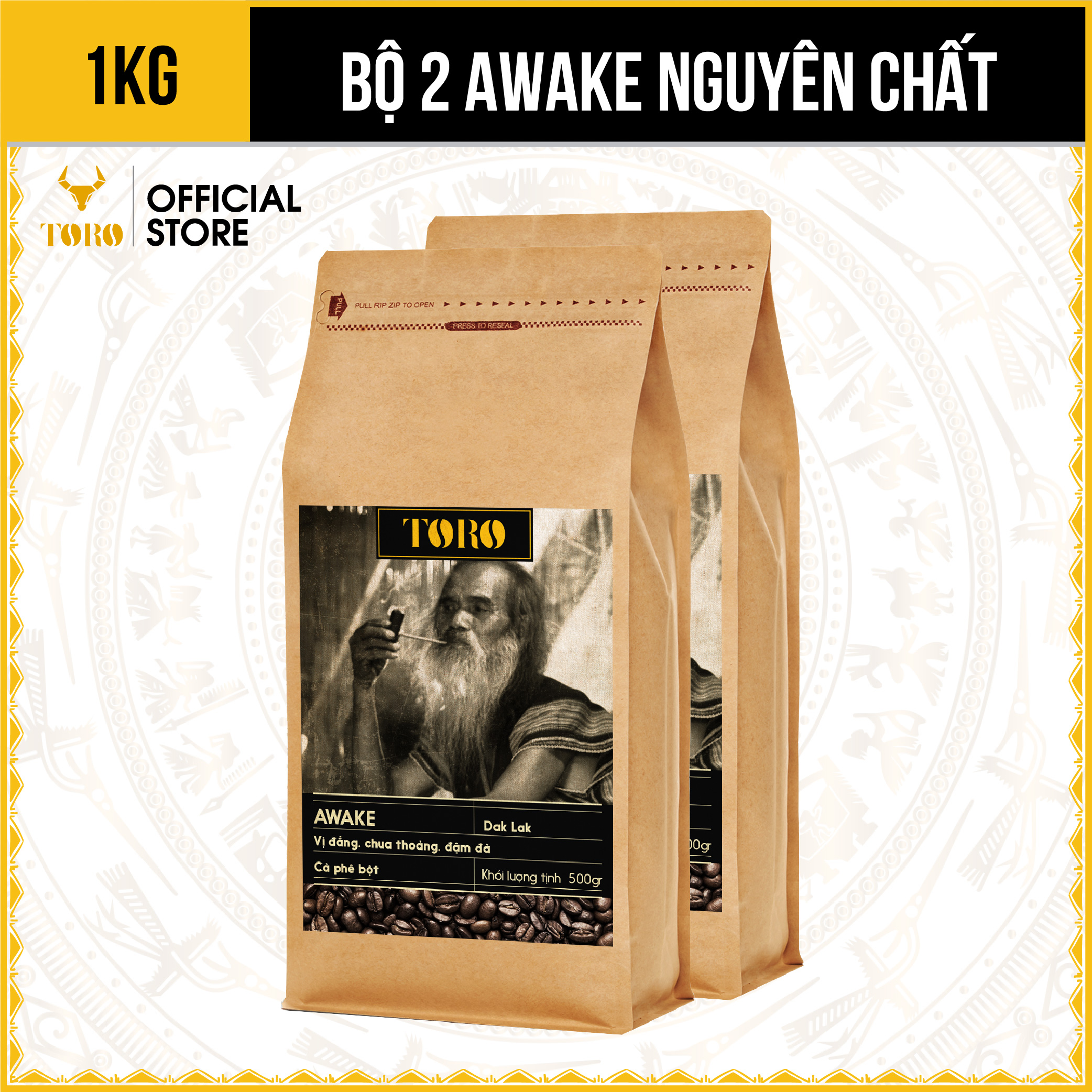 Bộ 2 Cà Phê Bột Toro Awake Nguyên Chất 100% | 500GR/Gói | TORO FARM