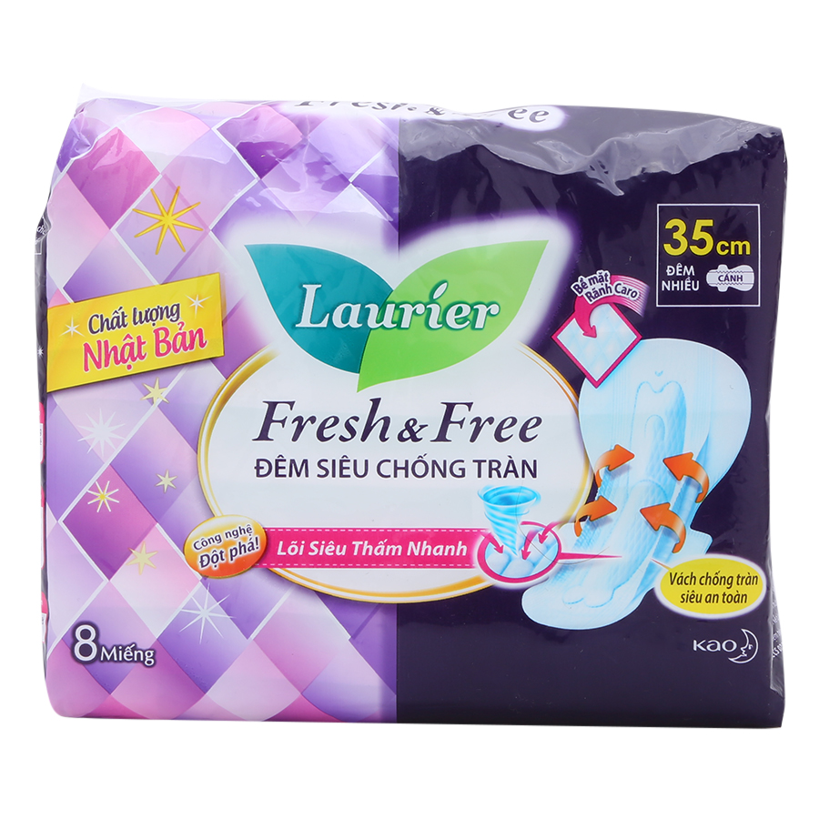 Combo 2 Gói Băng Vệ Sinh Laurier Fresh &amp; Free Đêm Siêu Chống Tràn 35 cm - 8 Miếng