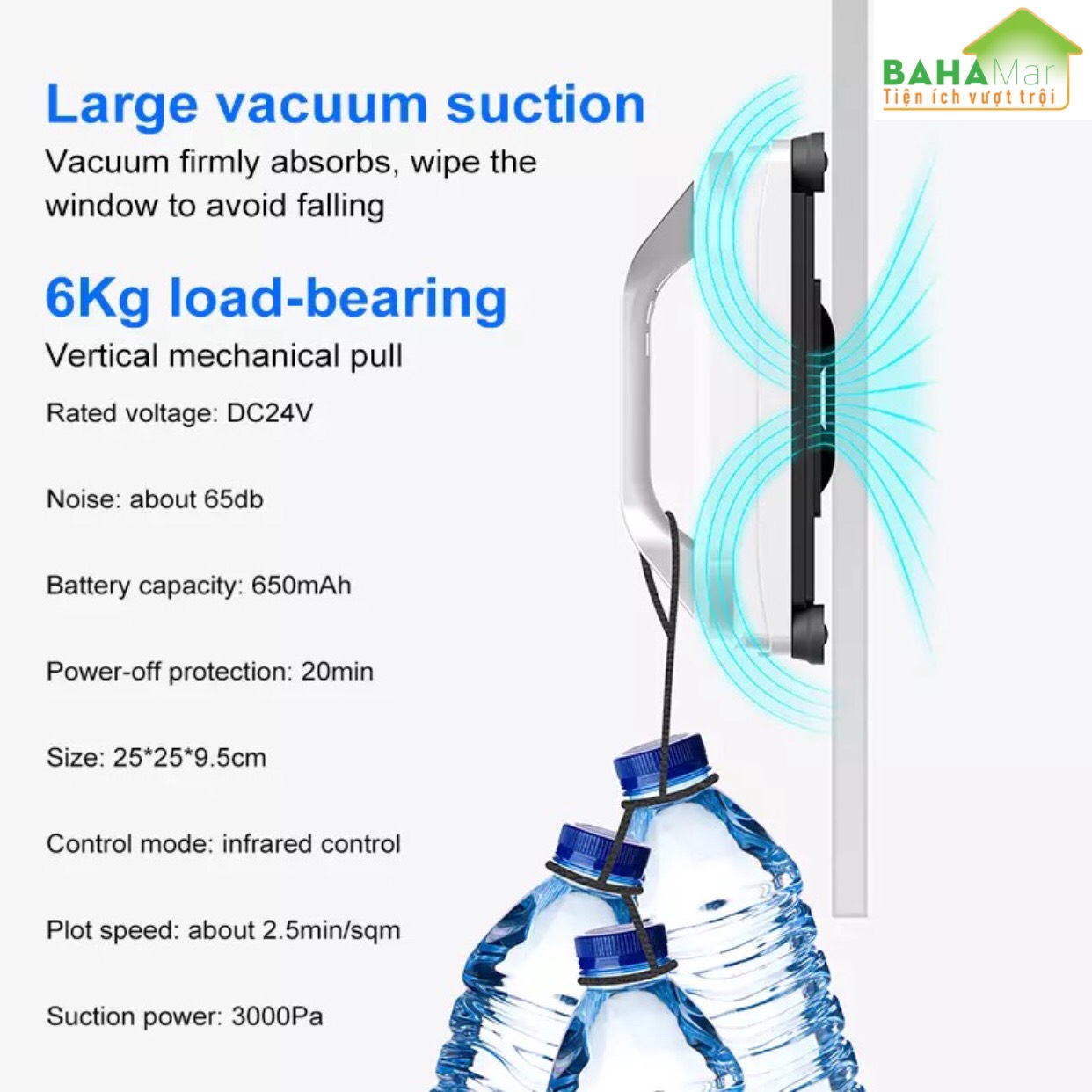 ROBOT THÔNG MINH TỰ ĐỘNG LAU CỬA KÍNH, LAU TƯỜNG ỐP CAO CHỐNG RƠI &quot;BAHAMAR&quot; lau cao, thông minh tránh chướng ngại vật có điều khiển từ xa . Tự động hút bám kính chống rơi di chuyển hút chân không lau kính