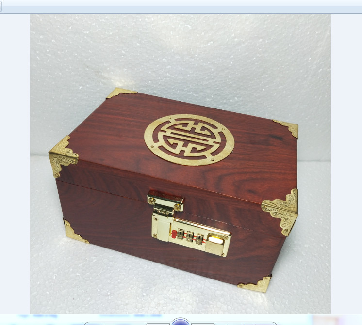 Hộp đựng con dấu - hộp trang sức gỗ hương mặt chữ thọ vàng size 19cm khóa mã số cao cấp