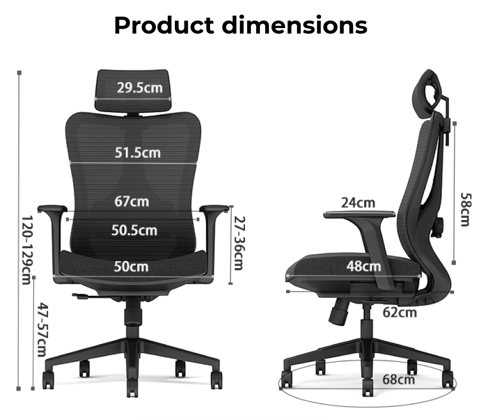 Ghế công thái học Ergonomic GOVI Ryan R3086A - Tựa đầu điều chỉnh, tựa tay cố định, khóa 1 vị trí lưng thẳng