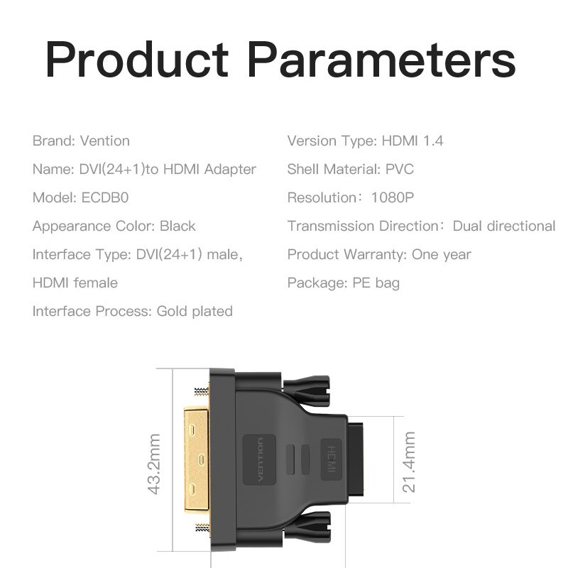 Đầu chuyển DVI(24+1) to HDMI Vention - Hàng chính hãng