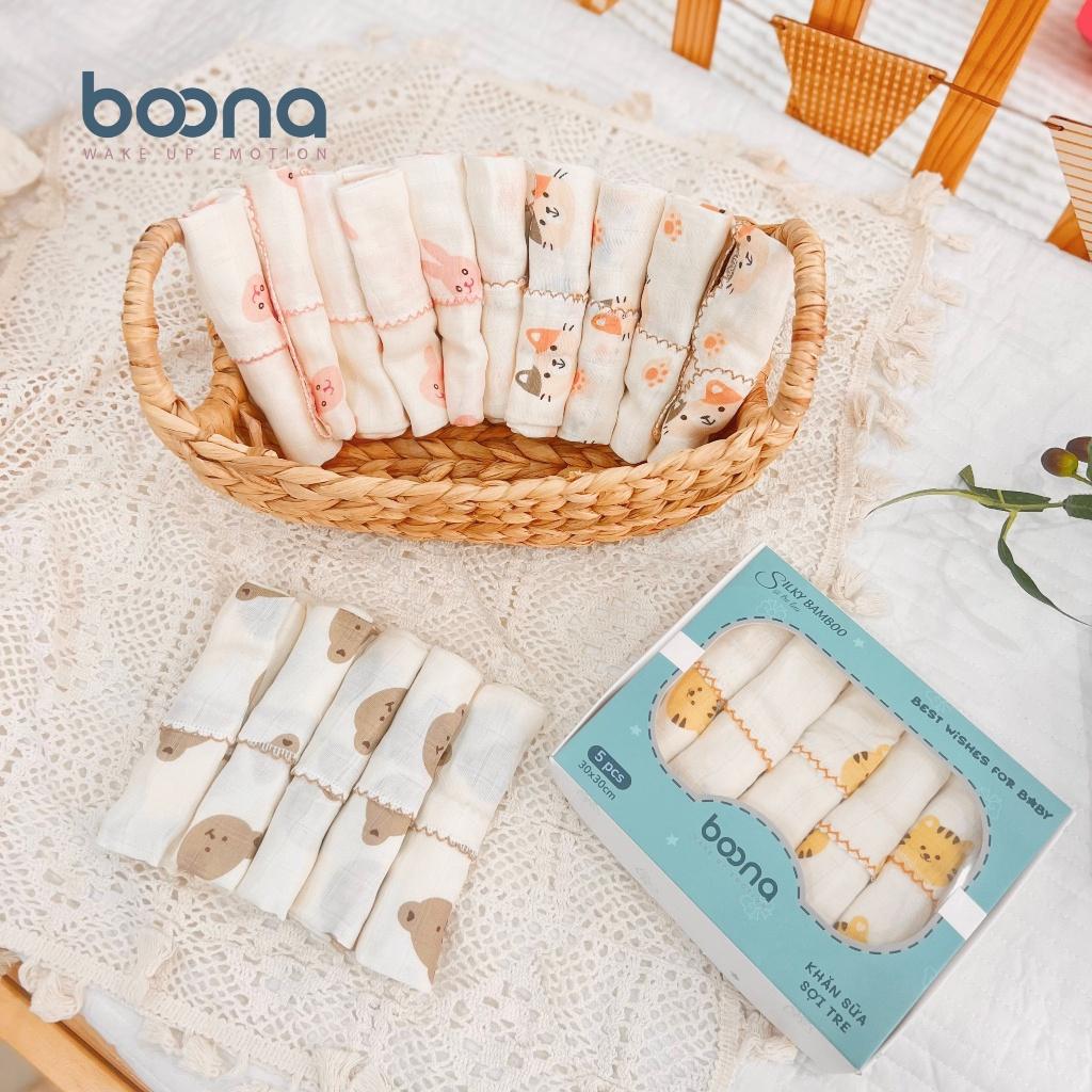 Khăn Sữa Sợi Tre 2 lớp Boona cao cấp, thấm hút tốt, mềm mịn với làn da bé KT 30x30cm
