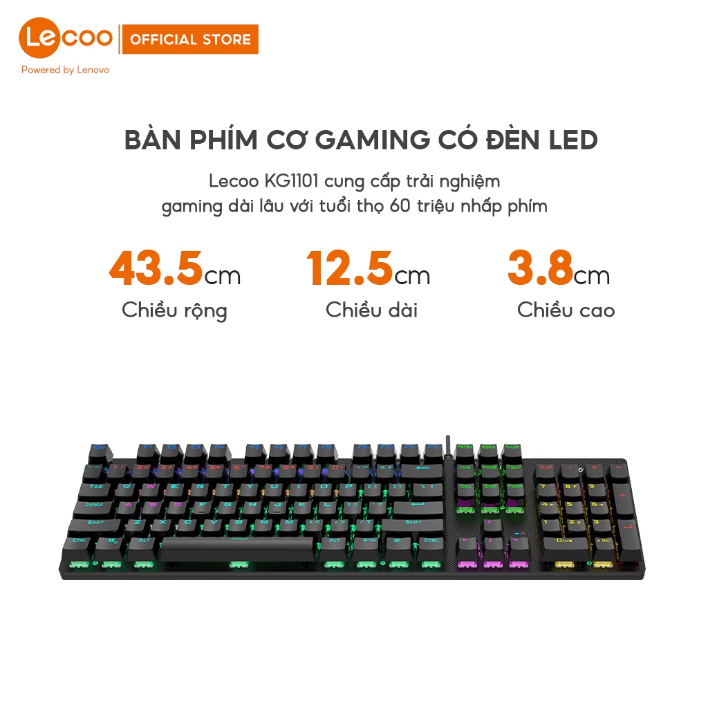 Bàn phím cơ gaming Lecoo KG1101, tích hợp đèn LED chiếu sáng - BH 24 tháng Hàng nhập khẩu