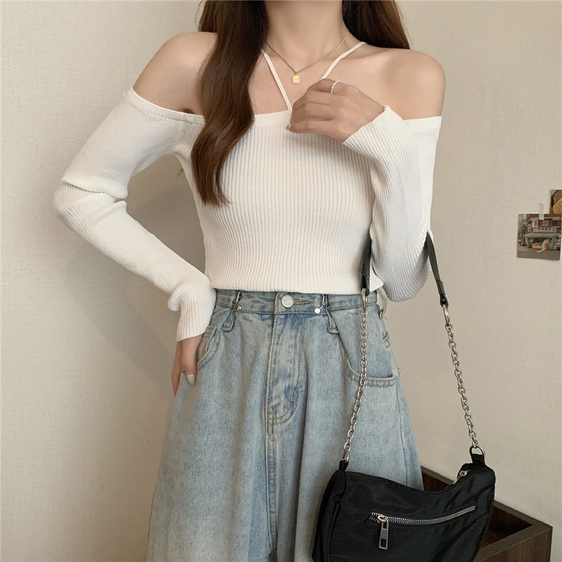 (ảnh thật) Áo Thun Dài Tay Cổ Yếm Croptop Ôm body Hở Vai Sang Chảnh