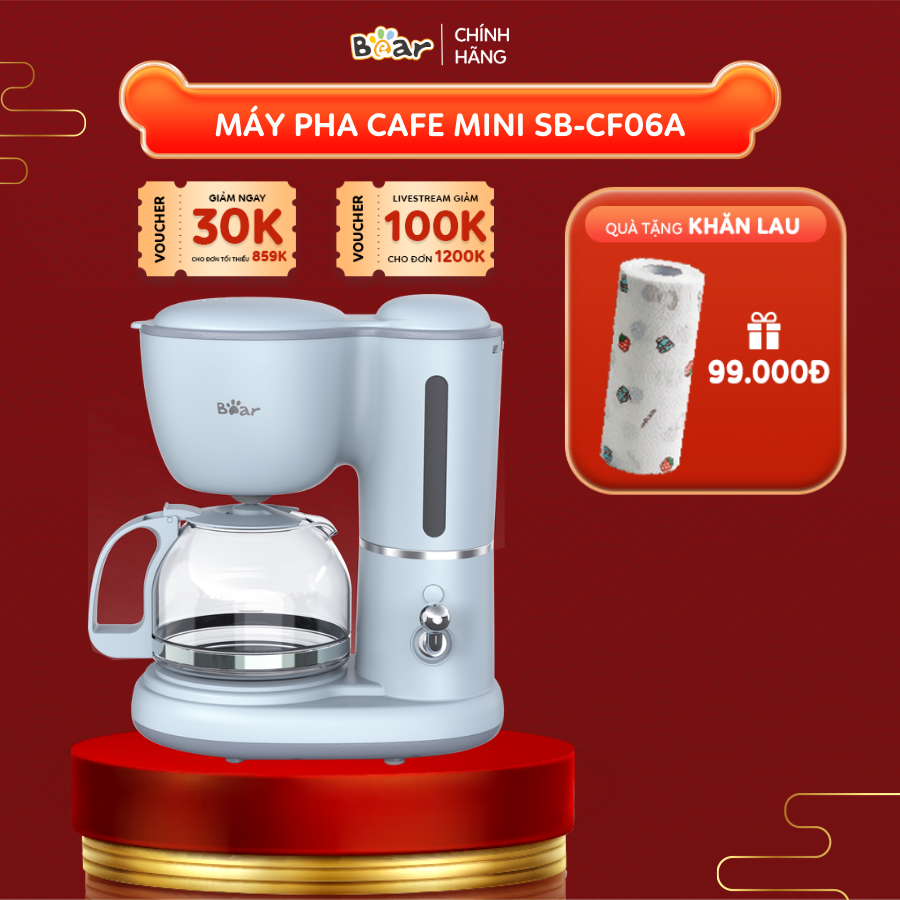 Máy Pha Cà Phê Mini Bear Nhỏ Gọn Tiện Dụng Pha Trà Pha Coffee Tự Động Giữ Ấm Loại Bỏ Cặn SB-CF06A HÀNG CHÍNH HÃNG