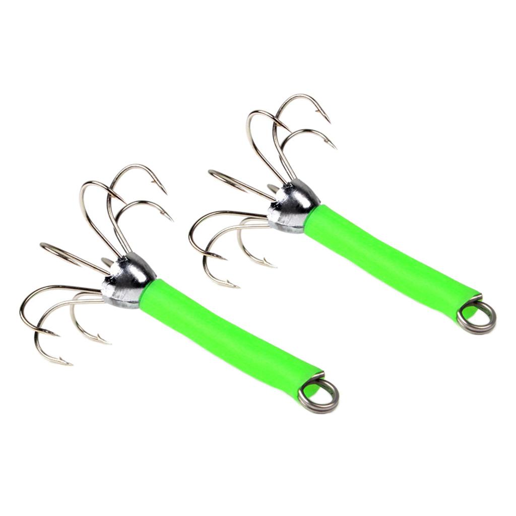 2 Pieces Fishing Lures Squid Jigs Hooks Freshwater Saltwater Bait Green