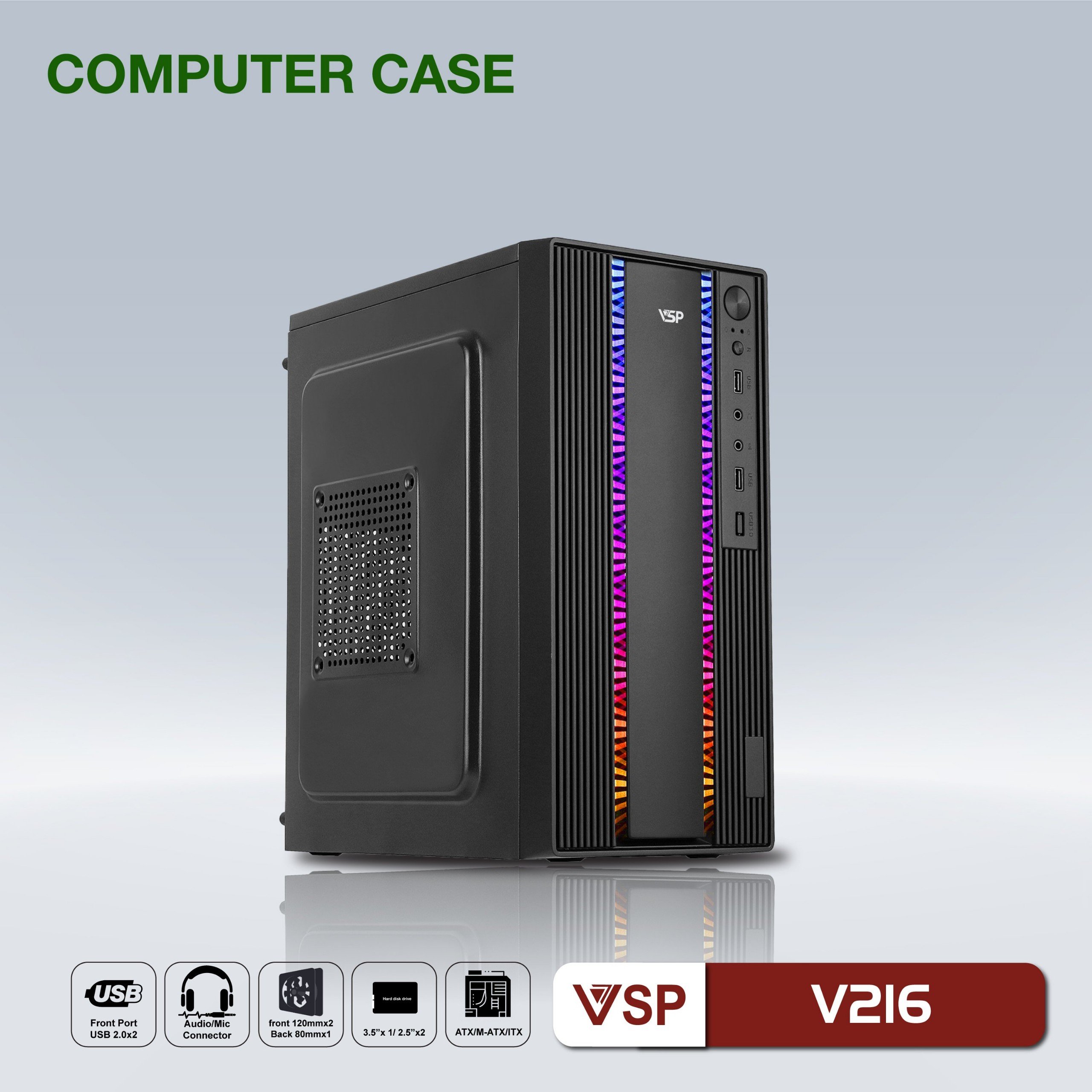 Vỏ Case máy tính Case VSP V216 (mATX) Mặt trước có sẵn led RGB - JL  - HÀNG CHÍNH HÃNG