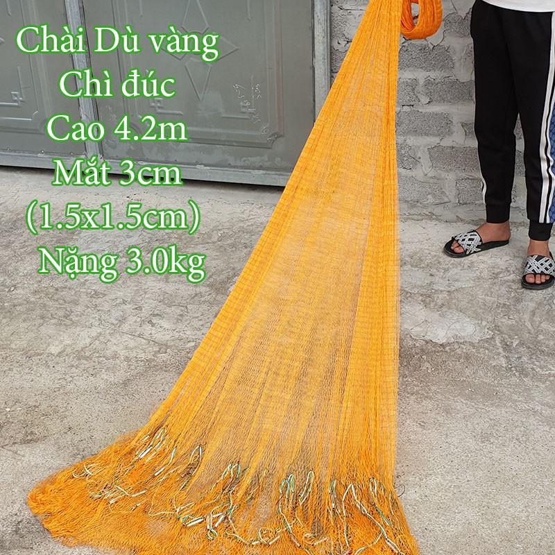 CHÀI CÁ - Chài Dù vàng Bắt Cá Chân Chì Đúc cao 4m2 nặng 3kg mắt lưới 3cm