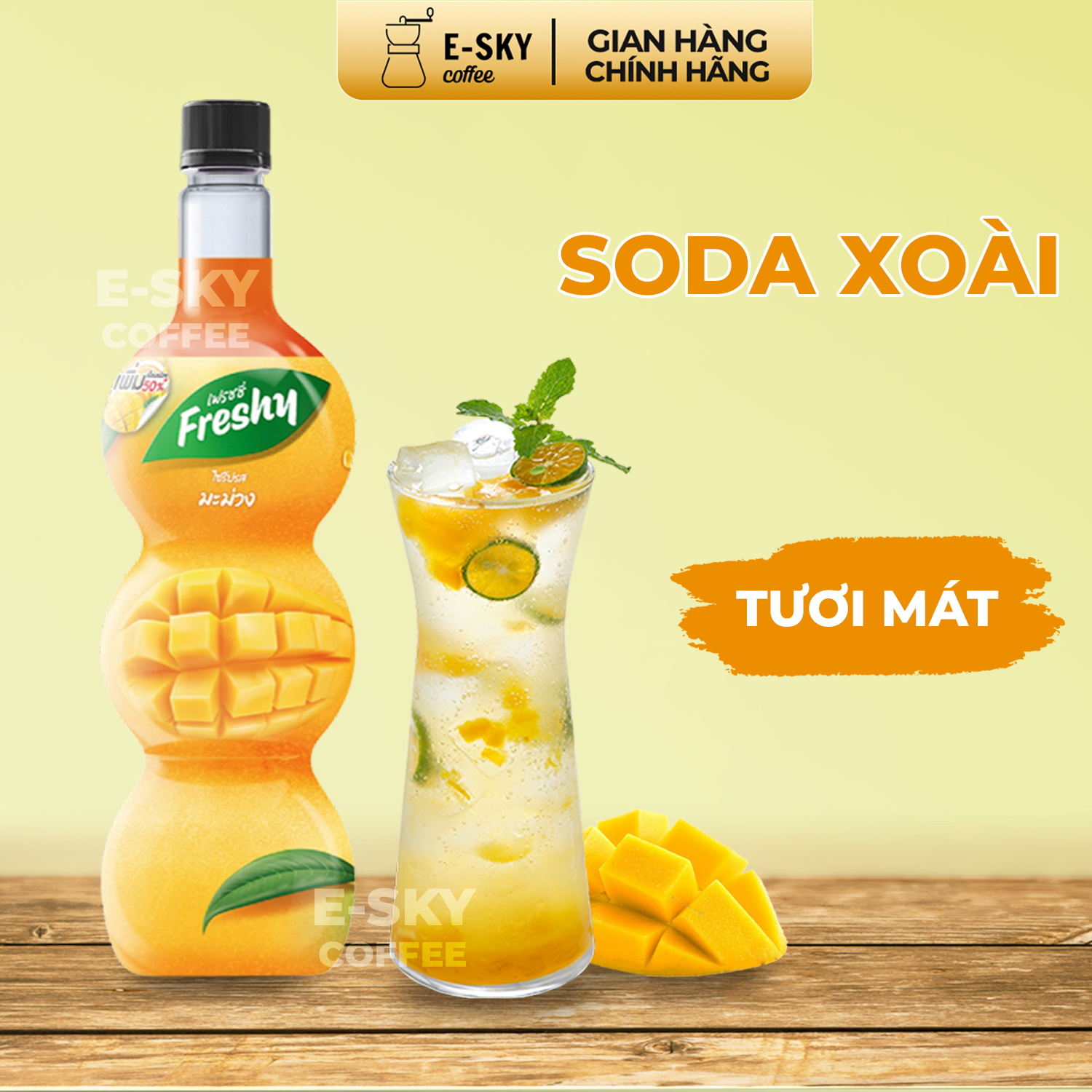 Siro Xoài Freshy Mango Syrup Nguyên Liệu Pha Chế Trà Sữa Chai 710ml